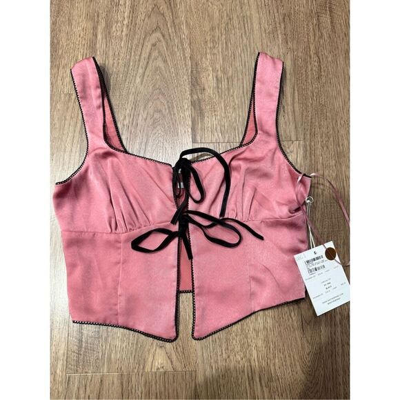 Nia CAROLINA TOP in dusty pink- Tie Front Lace Trim Tank size S - Picture 1 of 4